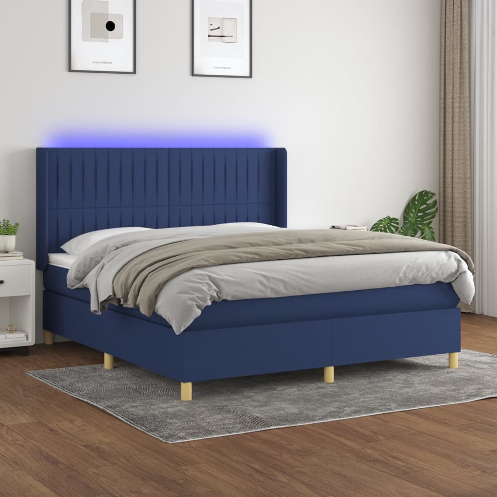 Sommier à lattes de lit matelas et LED Bleu 160x200 cm Tissu