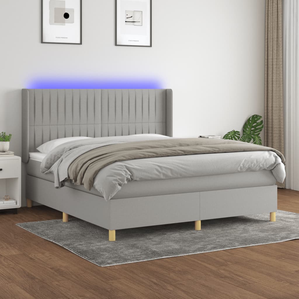 Sommier à lattes de lit matelas LED Gris clair 180x200 cm Tissu - XIOS