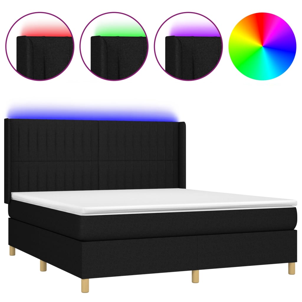 Sommier à lattes de lit matelas et LED Noir 180x200 cm Tissu - XIOS