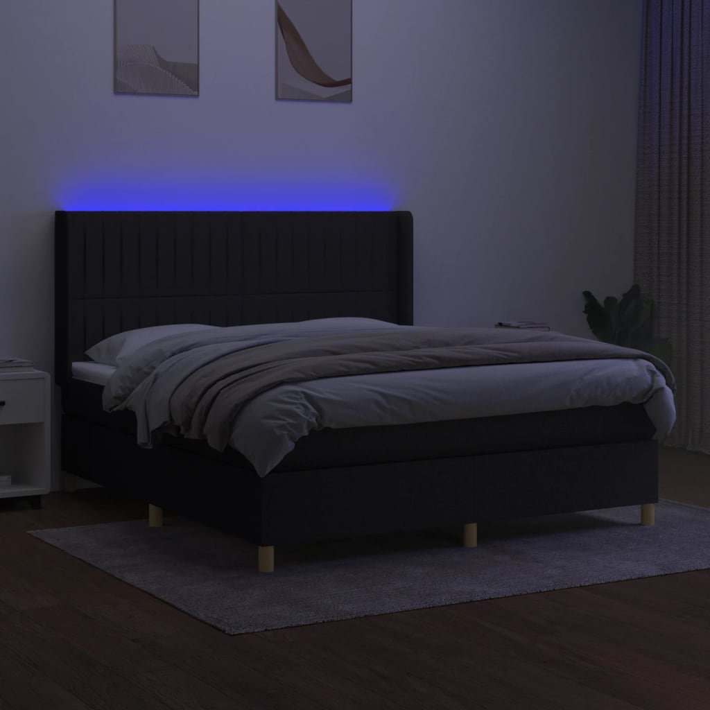 Sommier à lattes de lit matelas et LED Noir 180x200 cm Tissu - XIOS