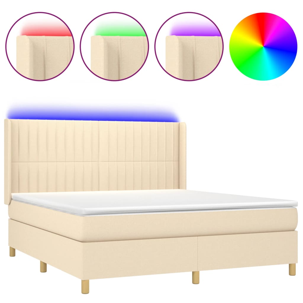 Sommier à lattes de lit matelas et LED Crème 180x200 cm Tissu - XIOS