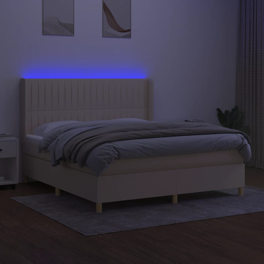 Sommier à lattes de lit matelas et LED Crème 180x200 cm Tissu - XIOS