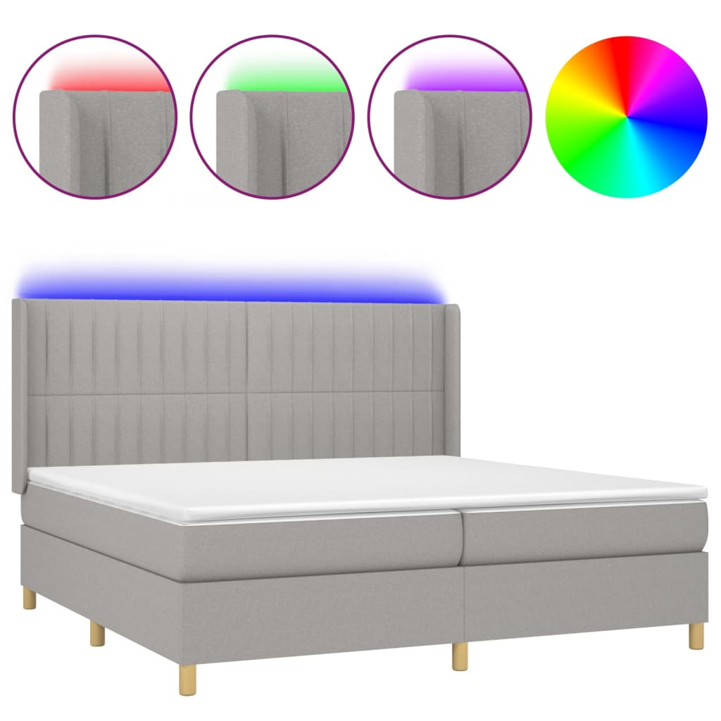 Sommier à lattes de lit matelas LED Gris clair 200x200 cm Tissu - XIOS