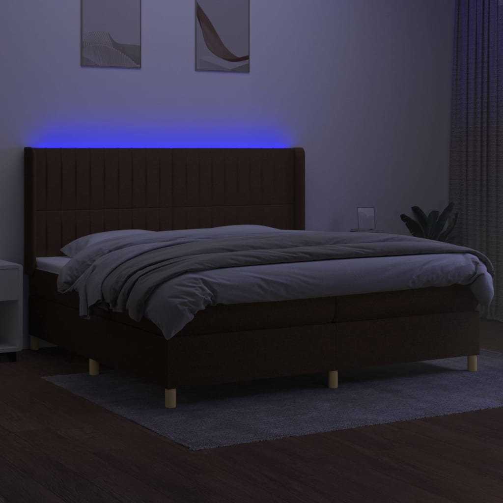 Sommier à lattes de lit matelas et LED Marron foncé 200x200 cm - XIOS