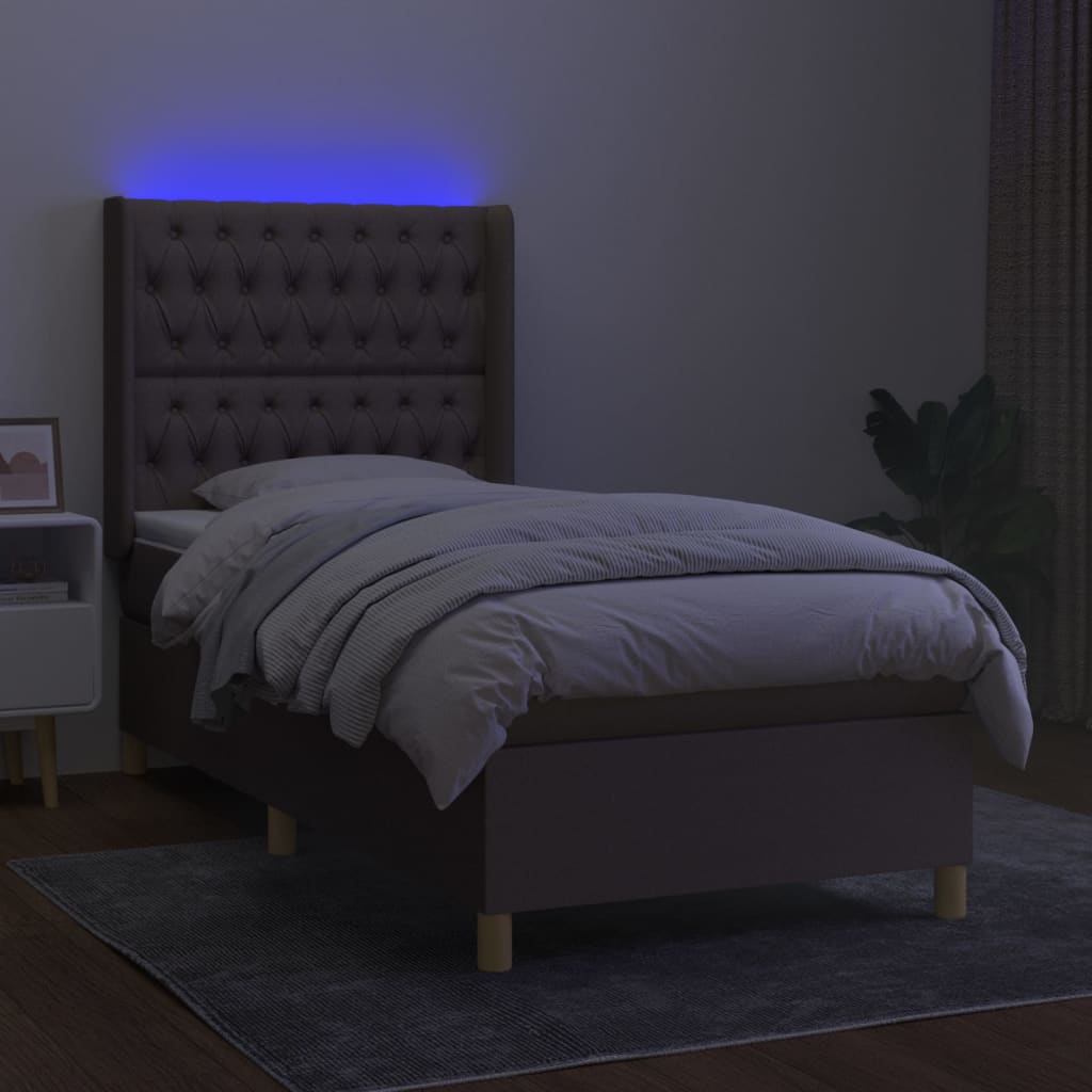 Sommier à lattes de lit matelas et LED Taupe 80x200cm Tissu - XIOS