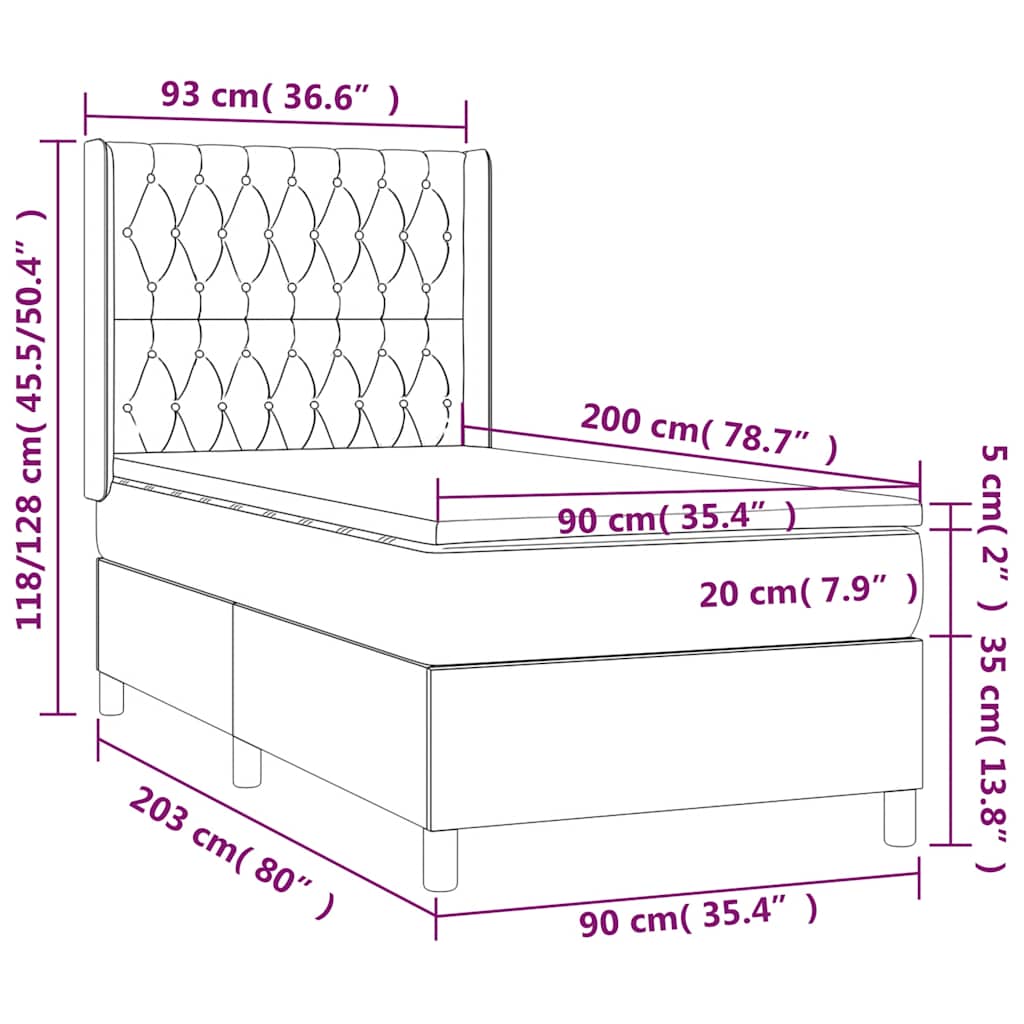 Sommier à lattes de lit matelas et LED Noir 90x200 cm Tissu - XIOS