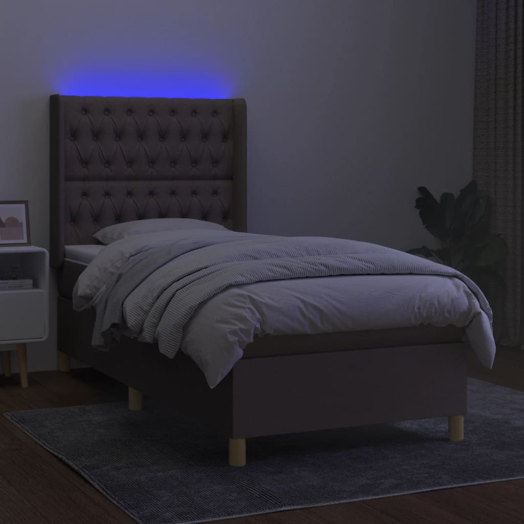 Sommier à lattes de lit matelas et LED Taupe 90x200 cm Tissu - XIOS