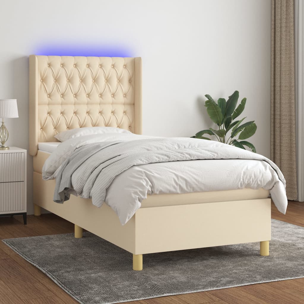 Sommier à lattes de lit matelas et LED Crème 90x200 cm Tissu - XIOS