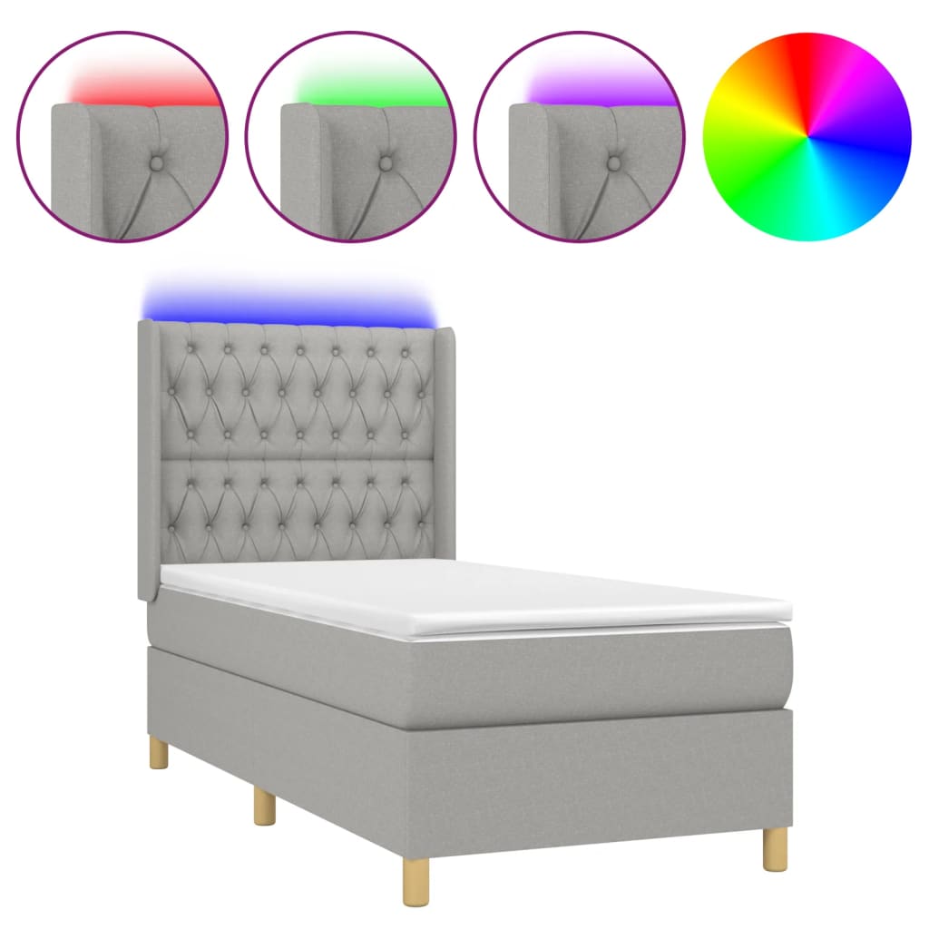 Sommier à lattes de lit matelas LED Gris clair 100x200 cm Tissu - XIOS
