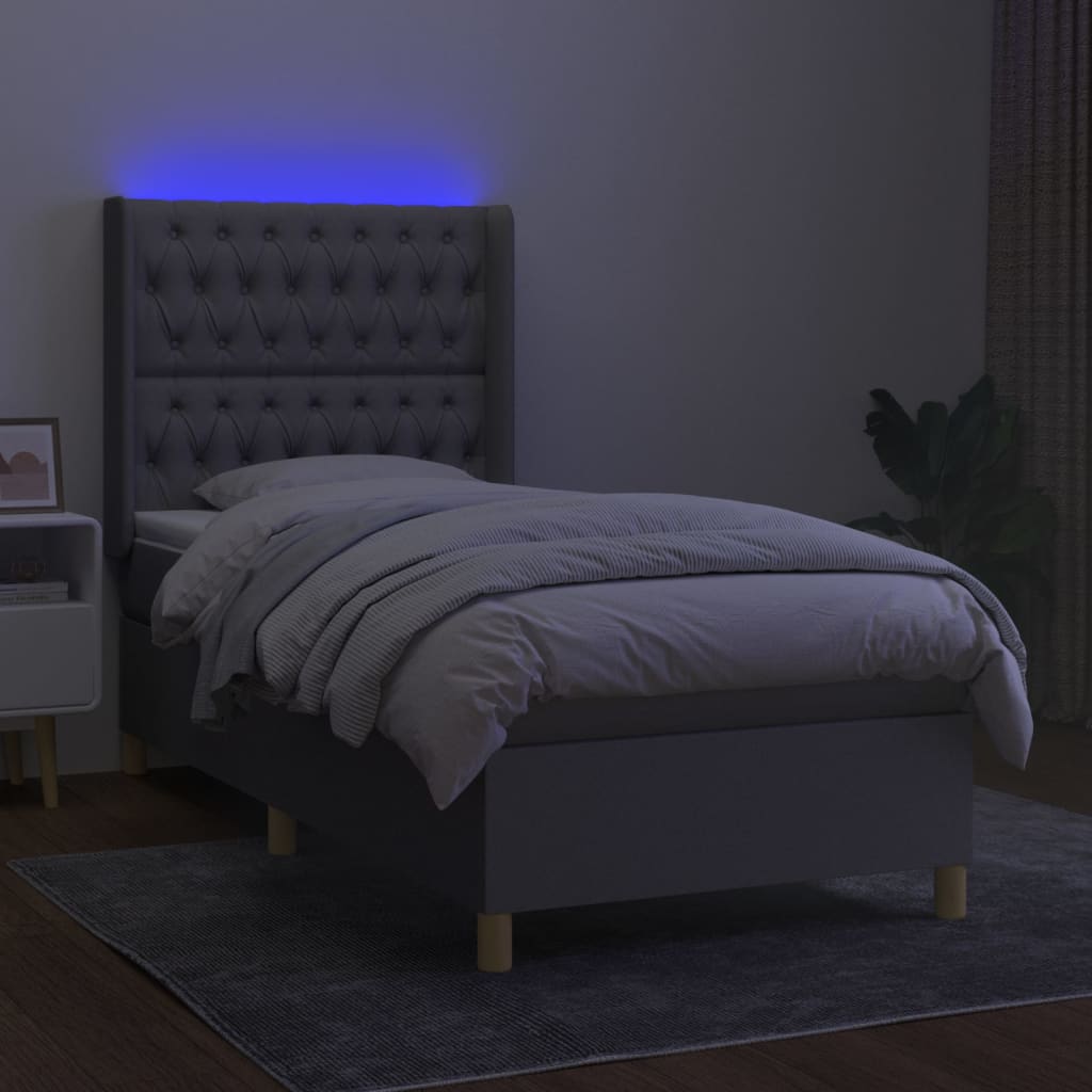 Sommier à lattes de lit matelas LED Gris clair 100x200 cm Tissu - XIOS