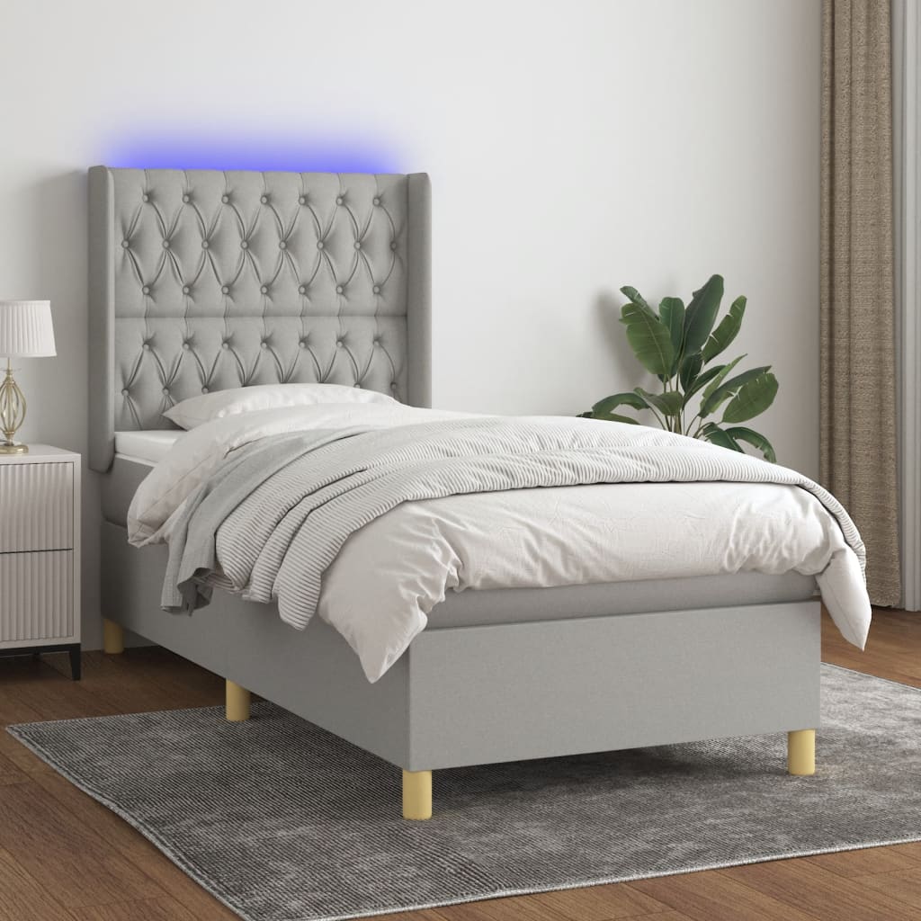 Sommier à lattes de lit matelas LED Gris clair 100x200 cm Tissu - XIOS
