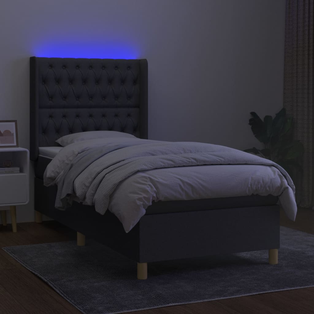 Sommier à lattes de lit matelas LED Gris foncé 100x200 cm Tissu - XIOS