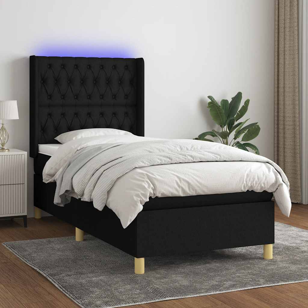 Sommier à lattes de lit matelas et LED Noir 100x200 cm Tissu - XIOS
