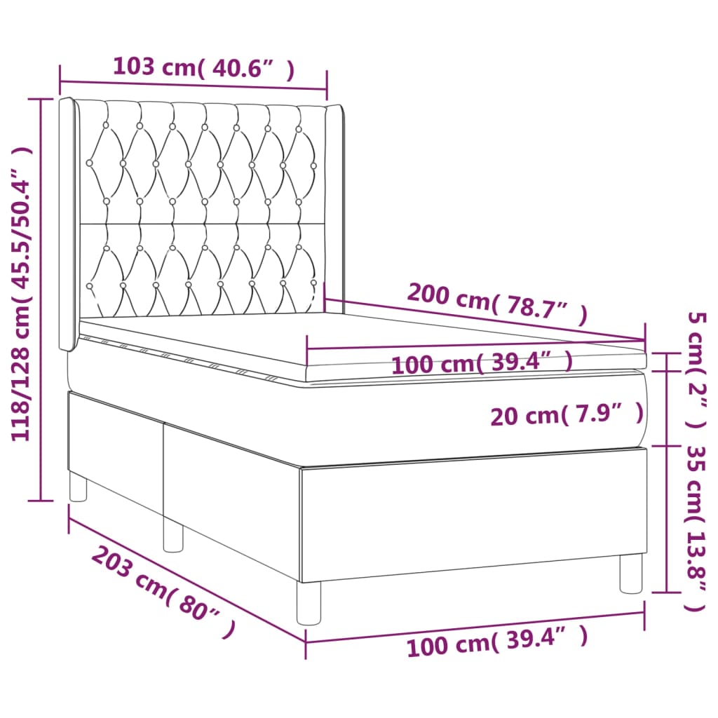 Sommier à lattes de lit matelas et LED Crème 100x200 cm Tissu - XIOS