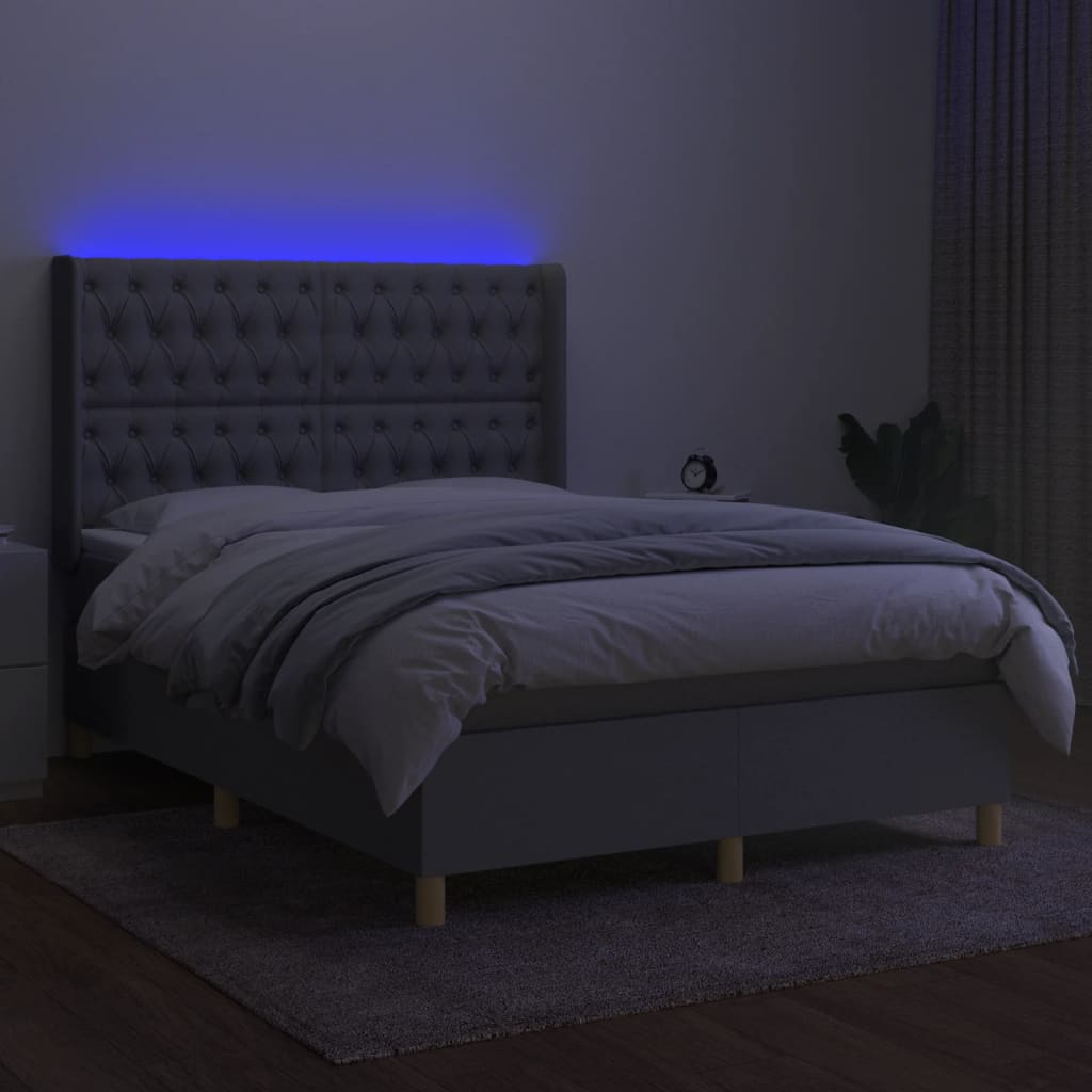 Sommier à lattes de lit matelas LED Gris clair 140x190 cm Tissu - XIOS