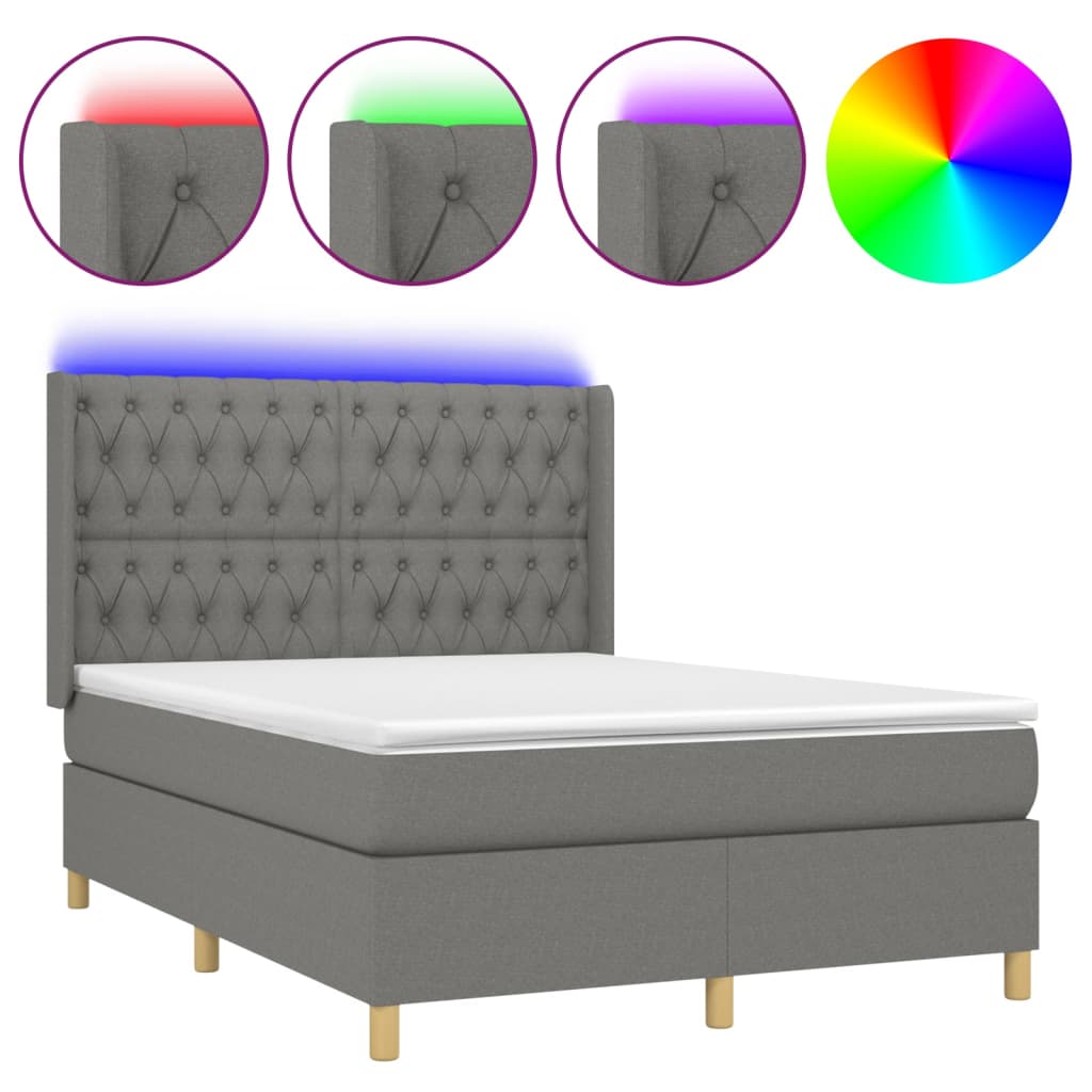 Sommier à lattes de lit matelas LED Gris foncé 140x190 cm Tissu - XIOS