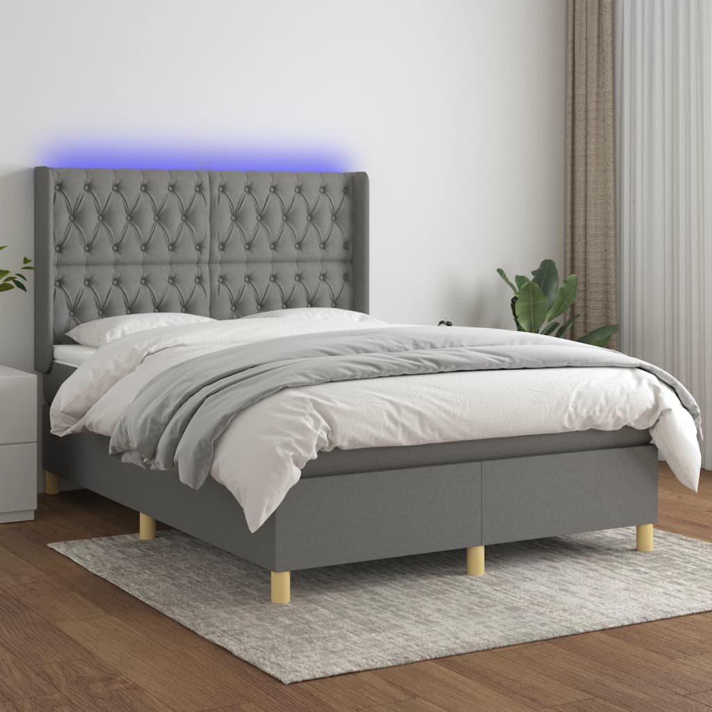 Sommier à lattes de lit matelas LED Gris foncé 140x190 cm Tissu - XIOS