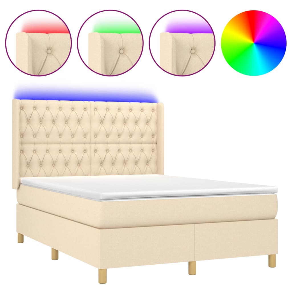 Sommier à lattes de lit matelas et LED Crème 140x190 cm Tissu - XIOS