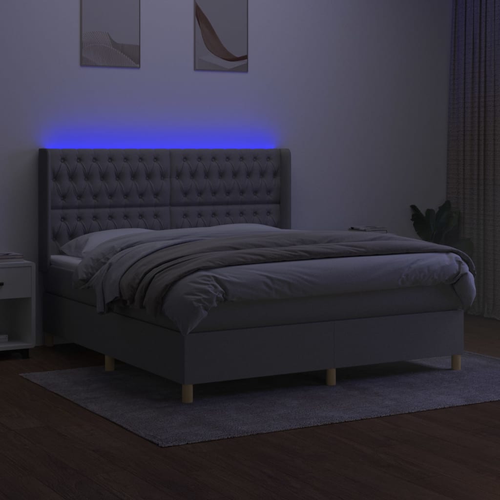 Sommier à lattes de lit matelas LED Gris clair 160x200 cm Tissu - XIOS