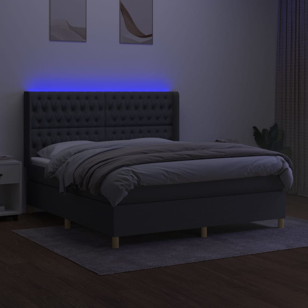 Sommier à lattes de lit matelas LED Gris foncé 160x200 cm Tissu - XIOS