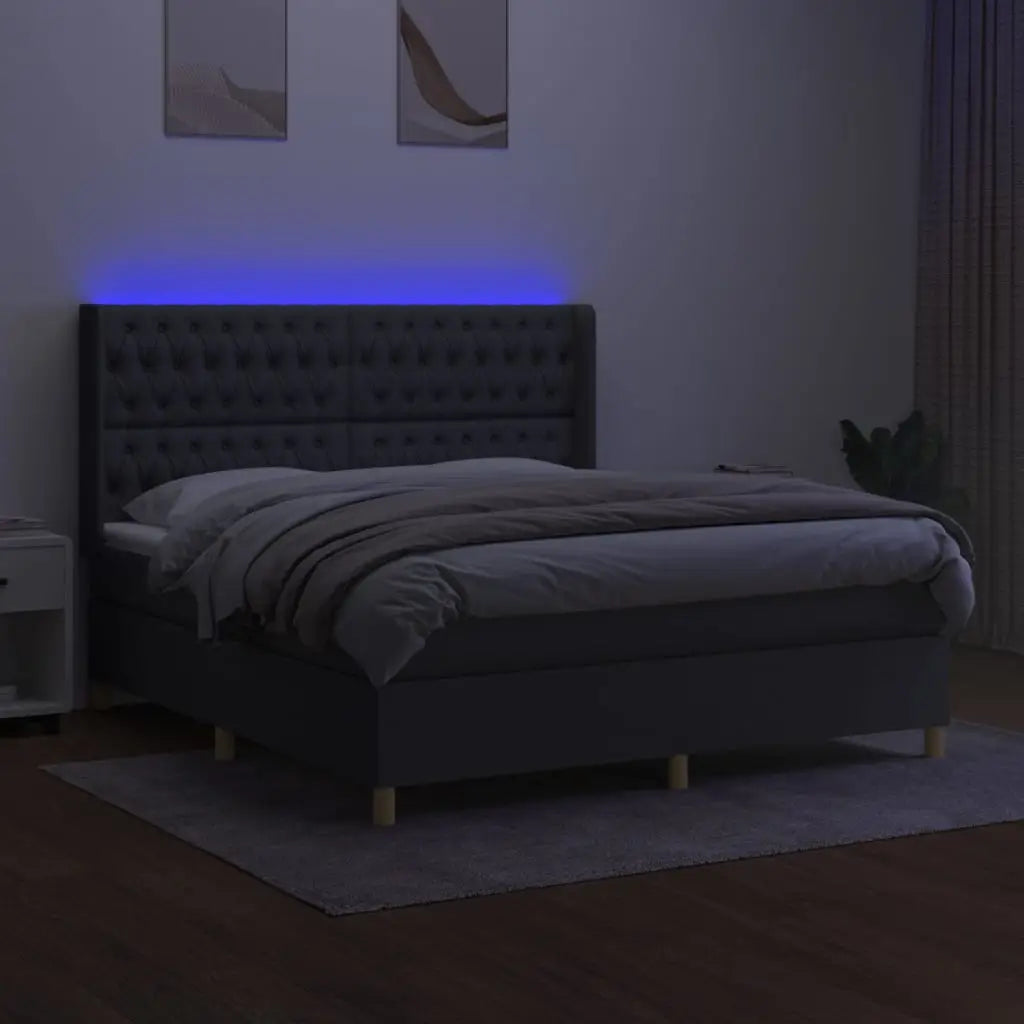 Sommier à lattes de lit matelas LED Gris foncé 160x200 cm Tissu - XIOS