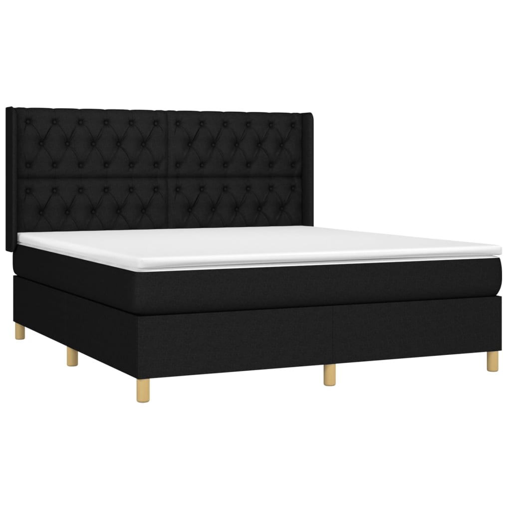 Sommier à lattes de lit matelas et LED Noir 160x200 cm Tissu - XIOS