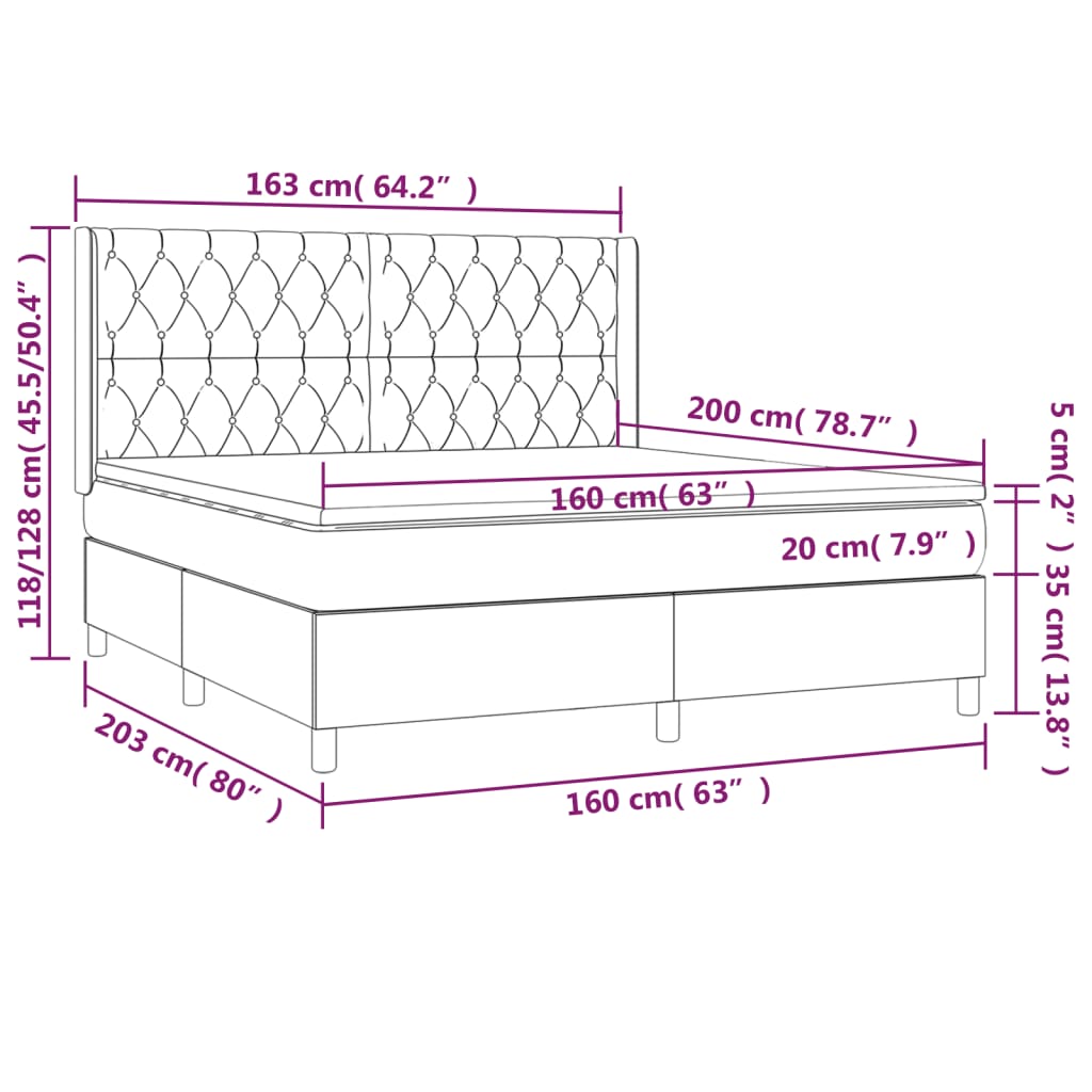 Sommier à lattes de lit matelas et LED Noir 160x200 cm Tissu - XIOS