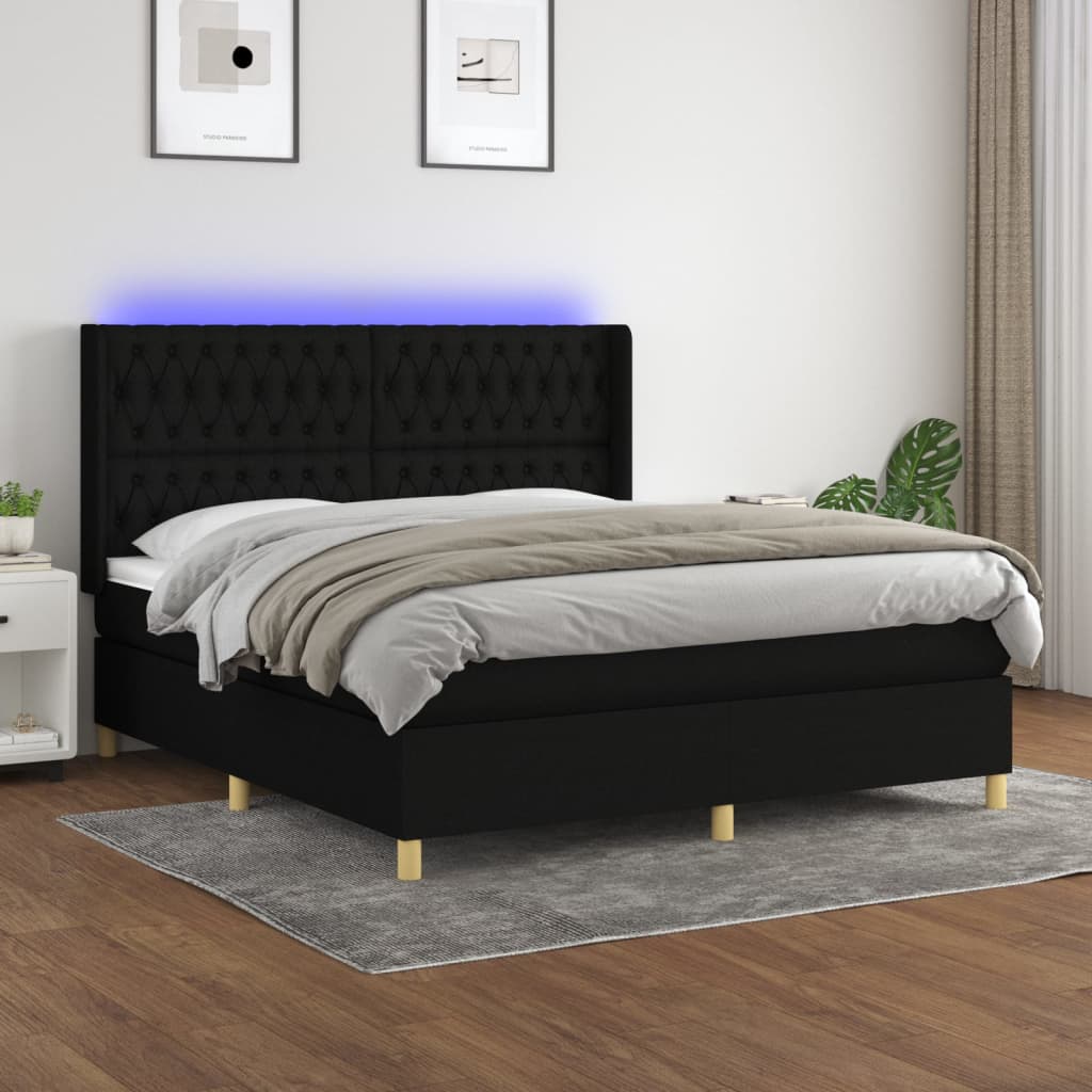 Sommier à lattes de lit matelas et LED Noir 160x200 cm Tissu - XIOS
