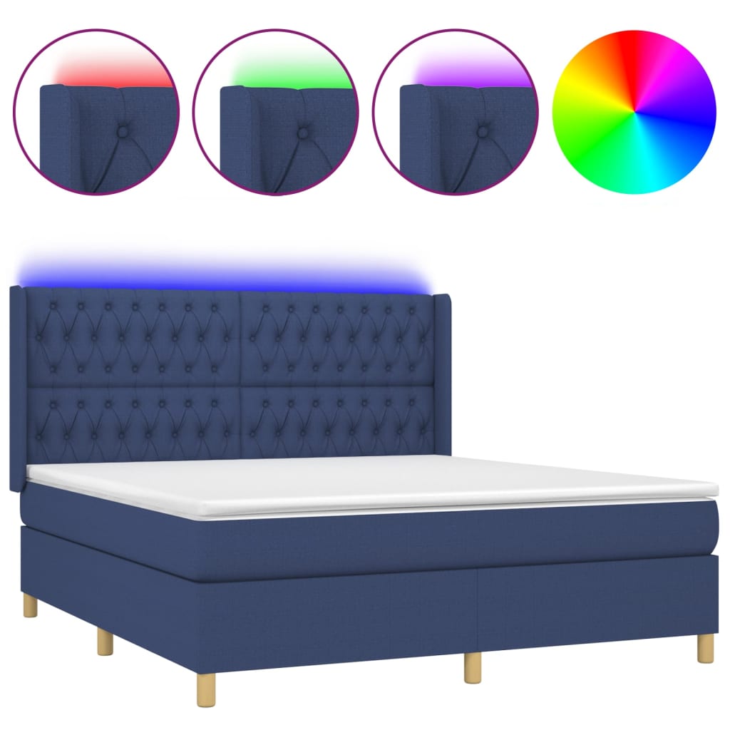 Sommier à lattes de lit matelas et LED Bleu 160x200 cm Tissu - XIOS
