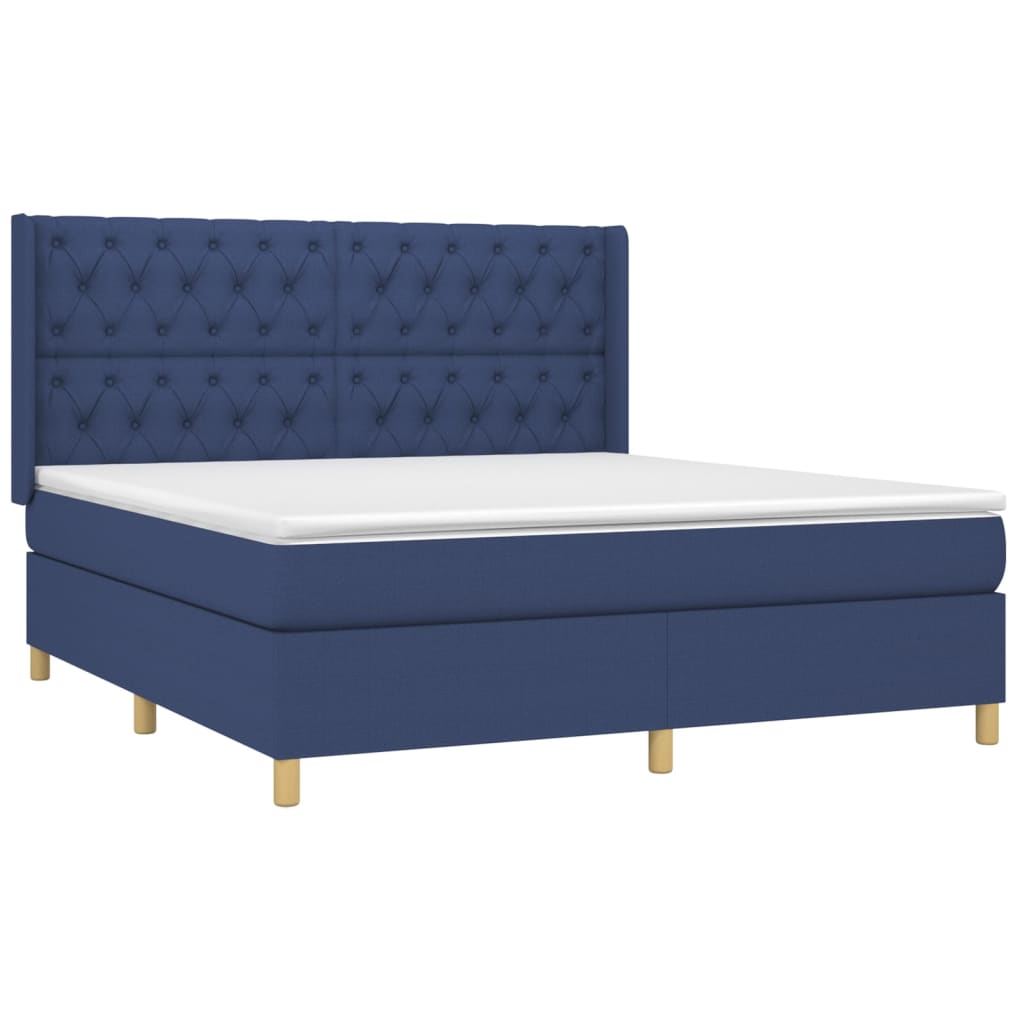 Sommier à lattes de lit matelas et LED Bleu 160x200 cm Tissu - XIOS