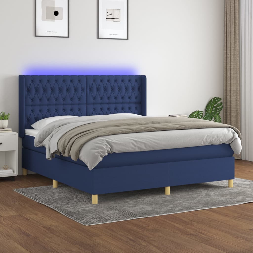 Sommier à lattes de lit matelas et LED Bleu 160x200 cm Tissu - XIOS
