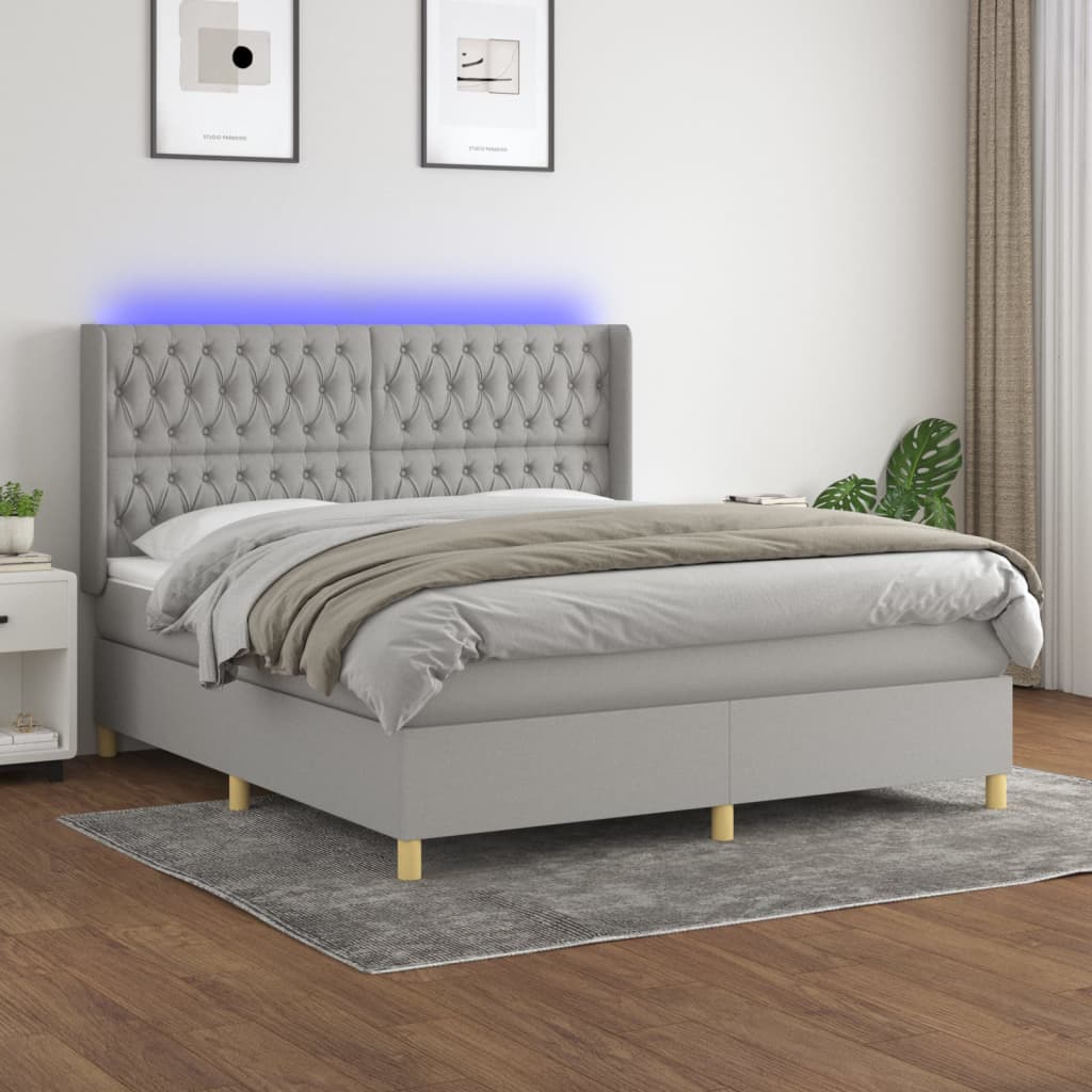 Sommier à lattes de lit matelas LED Gris clair 180x200 cm Tissu - XIOS