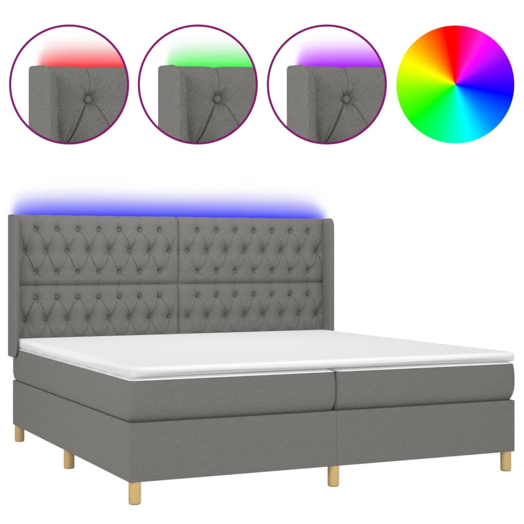 Sommier à lattes de lit matelas LED Gris foncé 200x200 cm Tissu - XIOS
