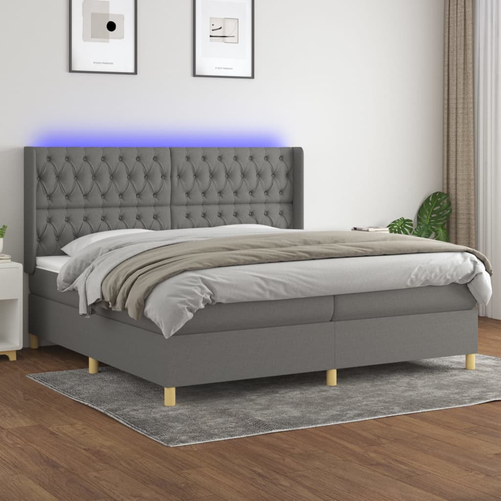 Sommier à lattes de lit matelas LED Gris foncé 200x200 cm Tissu - XIOS
