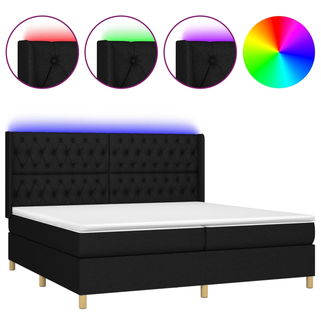 Sommier à lattes de lit matelas et LED Noir 200x200 cm Tissu - XIOS