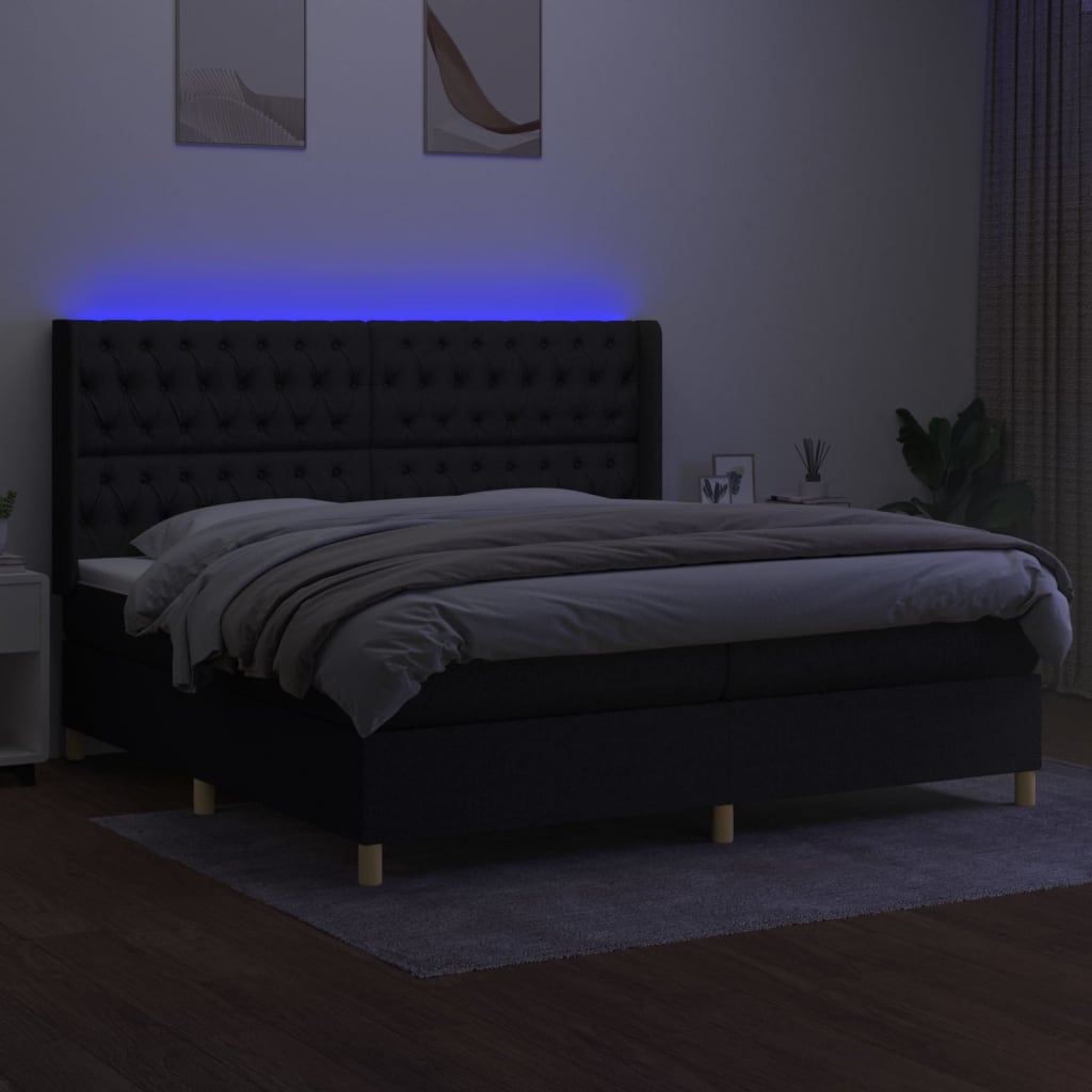 Sommier à lattes de lit matelas et LED Noir 200x200 cm Tissu - XIOS