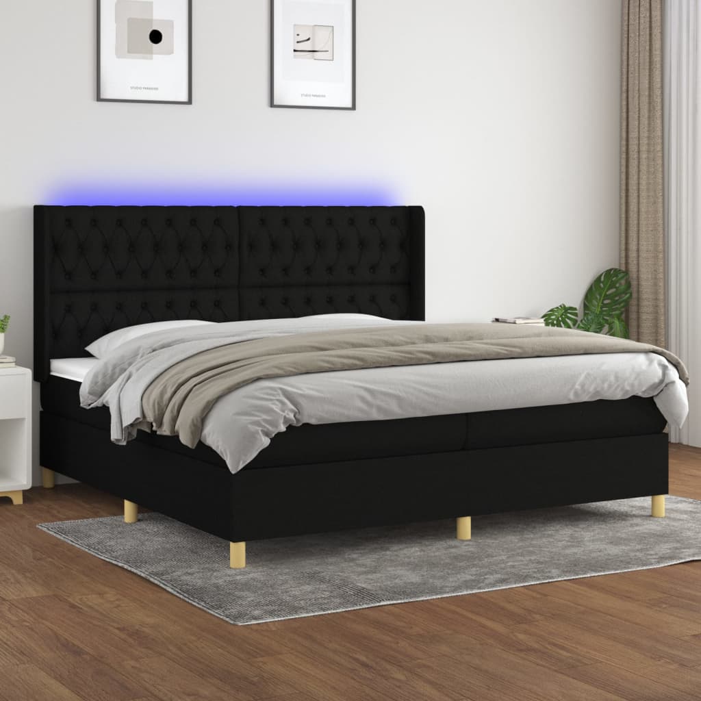 Sommier à lattes de lit matelas et LED Noir 200x200 cm Tissu - XIOS