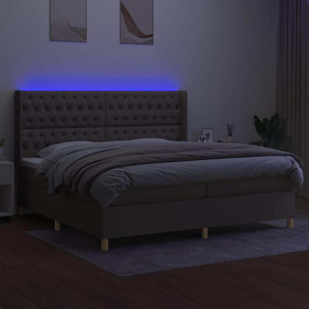Sommier à lattes de lit matelas et LED Taupe 200x200 cm Tissu - XIOS