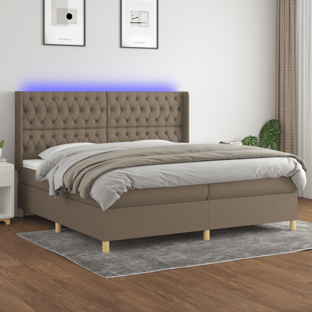 Sommier à lattes de lit matelas et LED Taupe 200x200 cm Tissu - XIOS