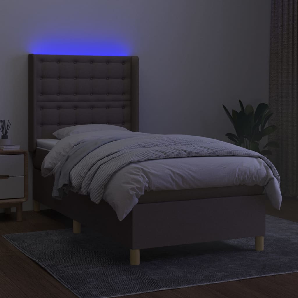 Sommier à lattes de lit matelas et LED Taupe 90x190 cm Tissu - XIOS
