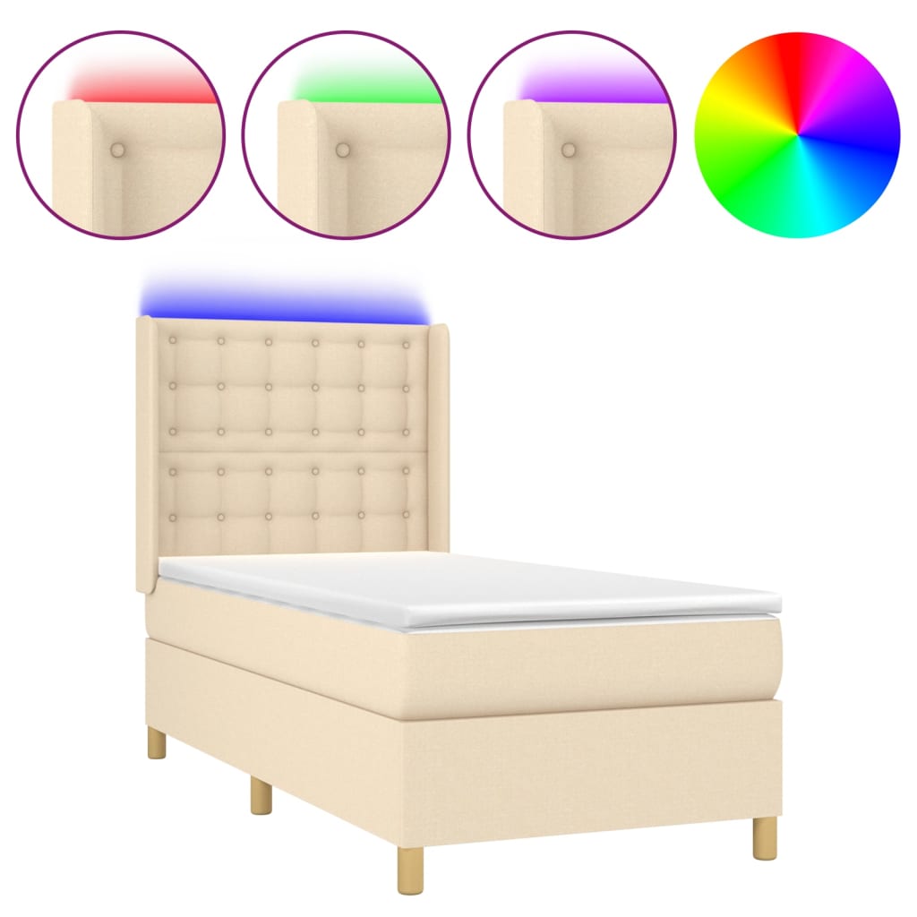 Sommier à lattes de lit matelas et LED Crème 90x190 cm Tissu - XIOS