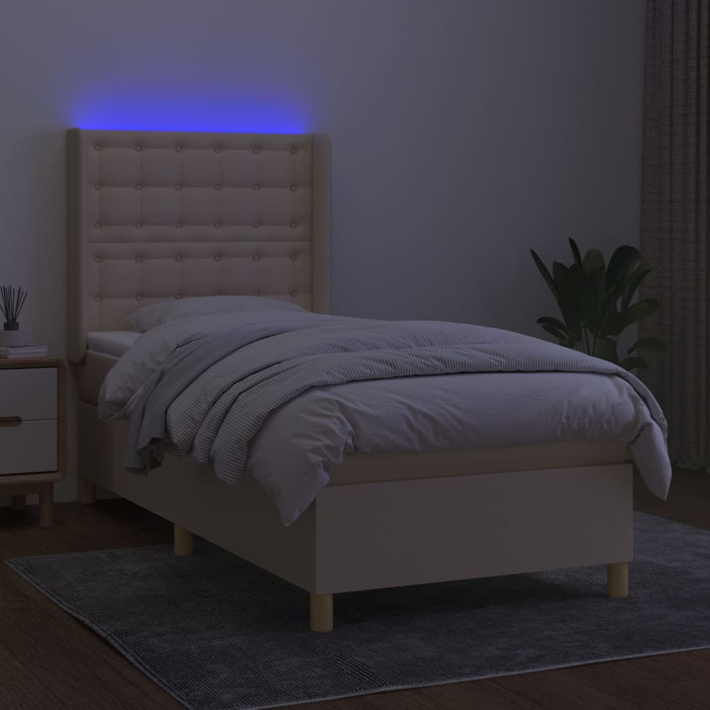 Sommier à lattes de lit matelas et LED Crème 90x190 cm Tissu - XIOS