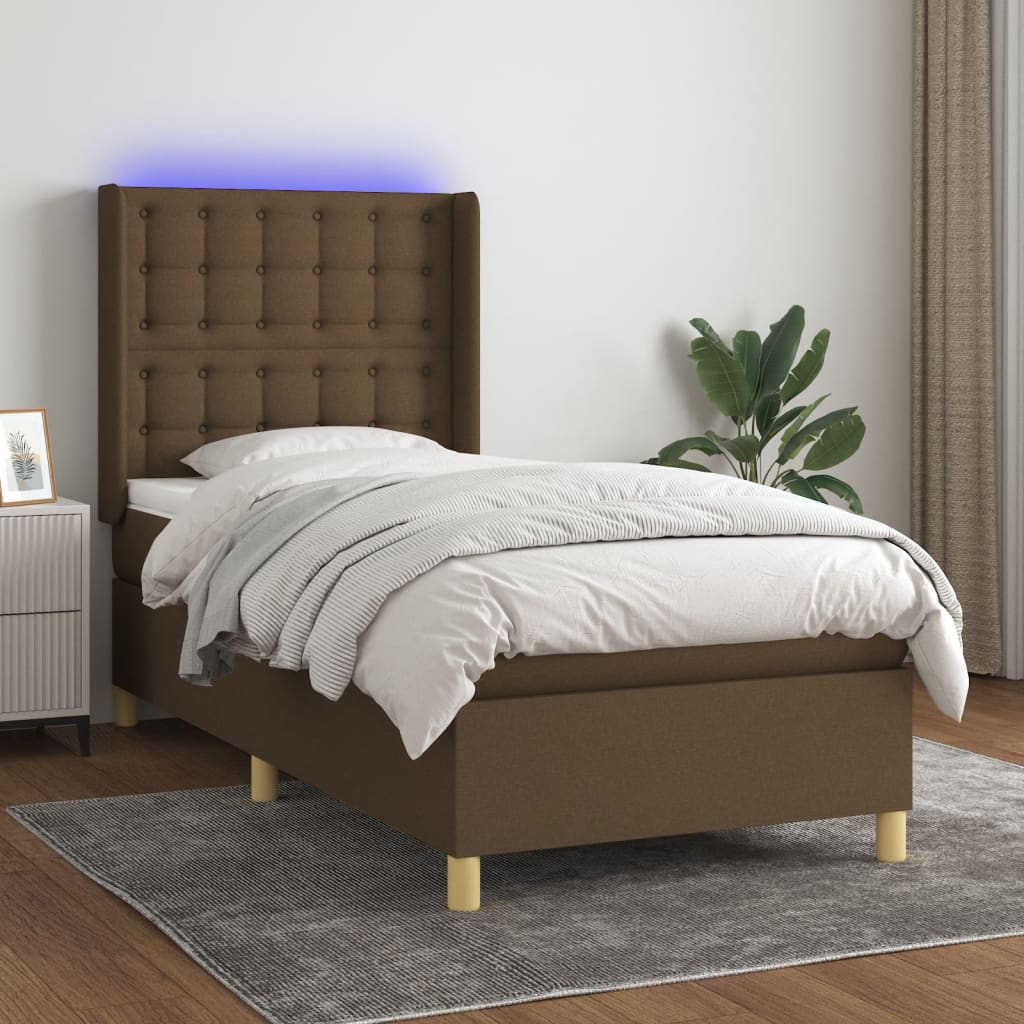 Sommier à lattes de lit matelas et LED Marron foncé 100x200cm - XIOS