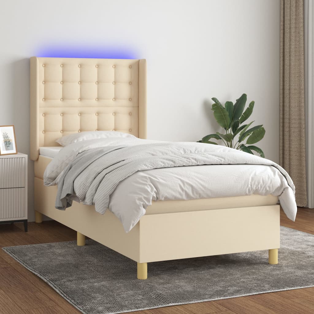 Sommier à lattes de lit matelas et LED Crème 100x200 cm Tissu - XIOS