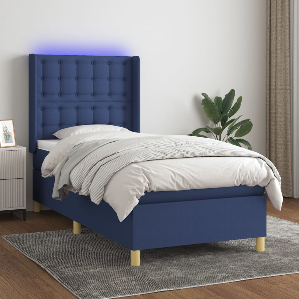 Sommier à lattes de lit matelas et LED Bleu 100x200 cm Tissu - XIOS