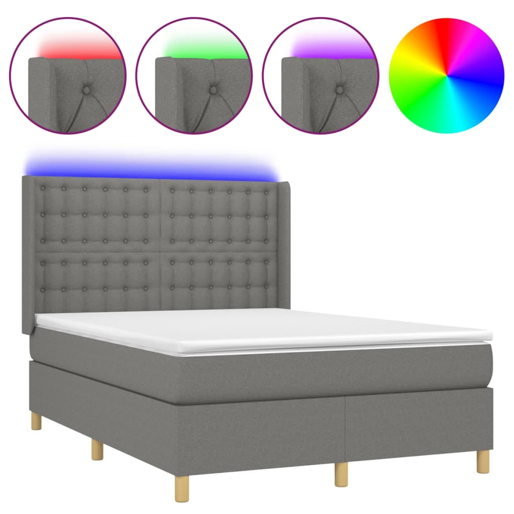 Sommier à lattes de lit matelas LED Gris foncé 140x190 cm Tissu - XIOS