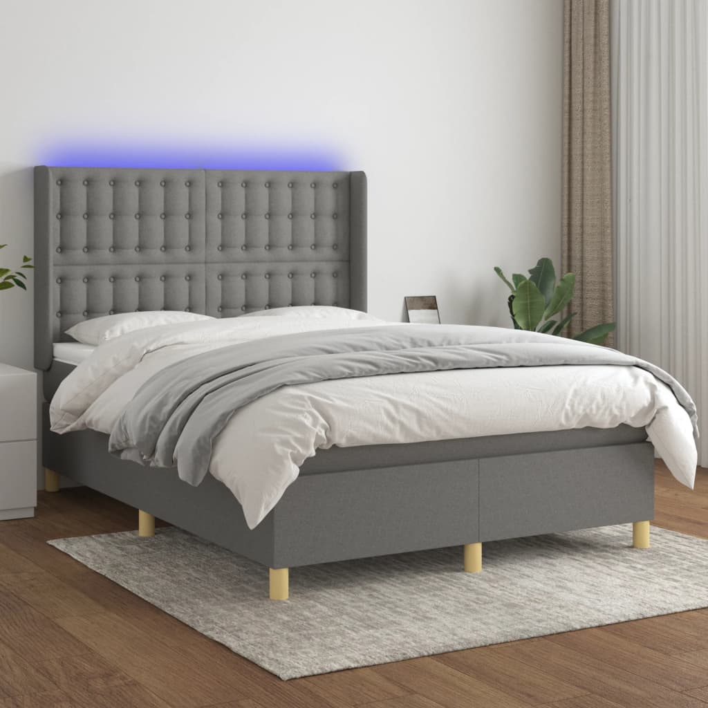 Sommier à lattes de lit matelas LED Gris foncé 140x190 cm Tissu - XIOS