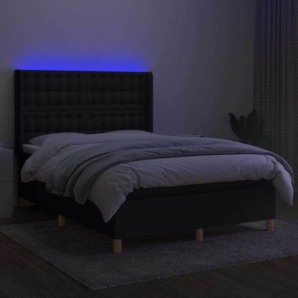 Sommier à lattes de lit matelas et LED Noir 140x190 cm Tissu - XIOS