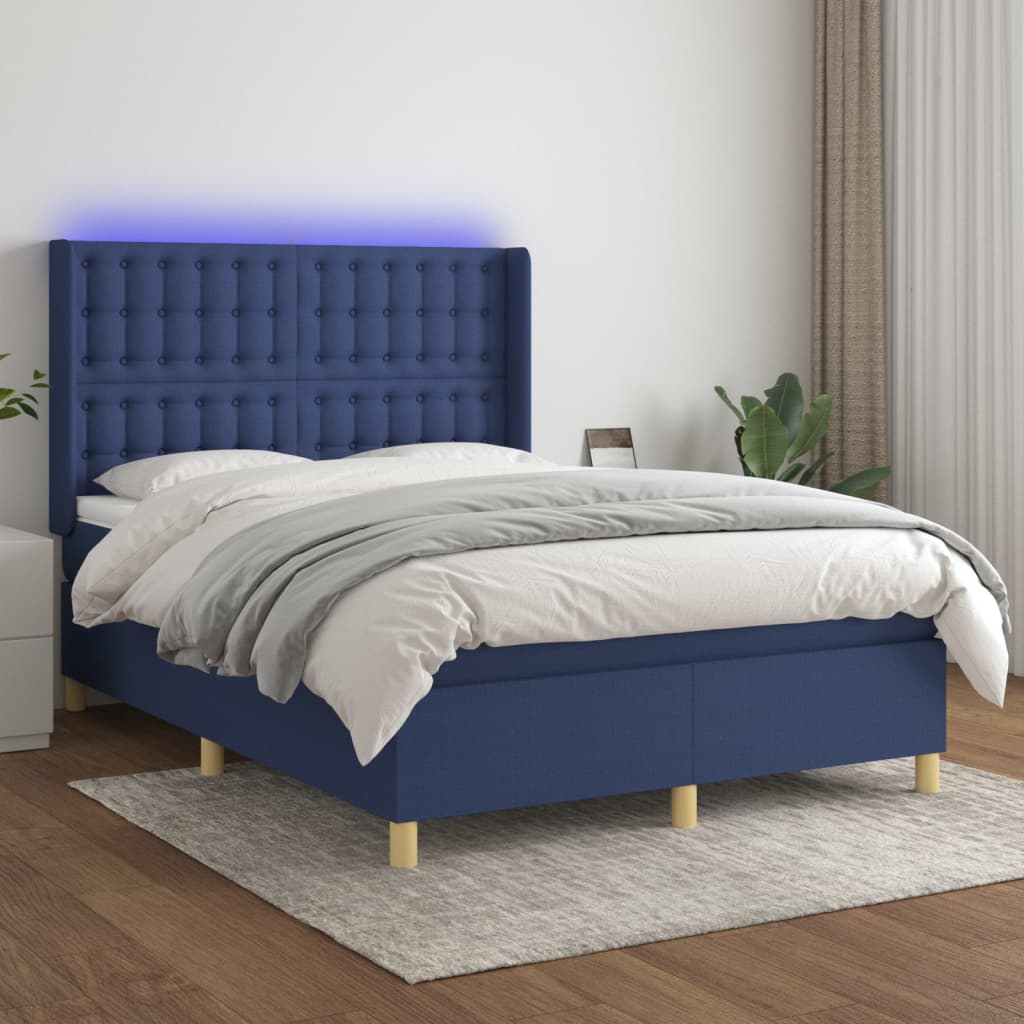 Sommier à lattes de lit matelas et LED Bleu 140x190 cm Tissu - XIOS
