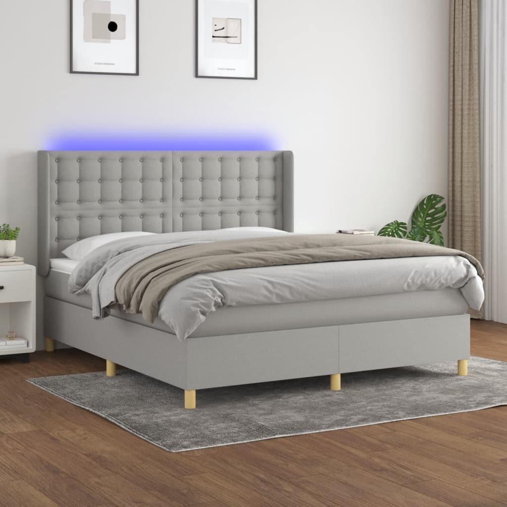 Sommier à lattes de lit matelas LED Gris clair 160x200 cm Tissu - XIOS
